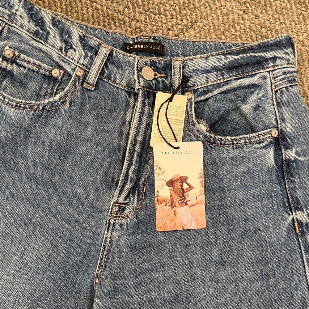 Sincerely Jules Distressed Blue High Rise Straight Jeans (3/26) - Picture 2 of 7